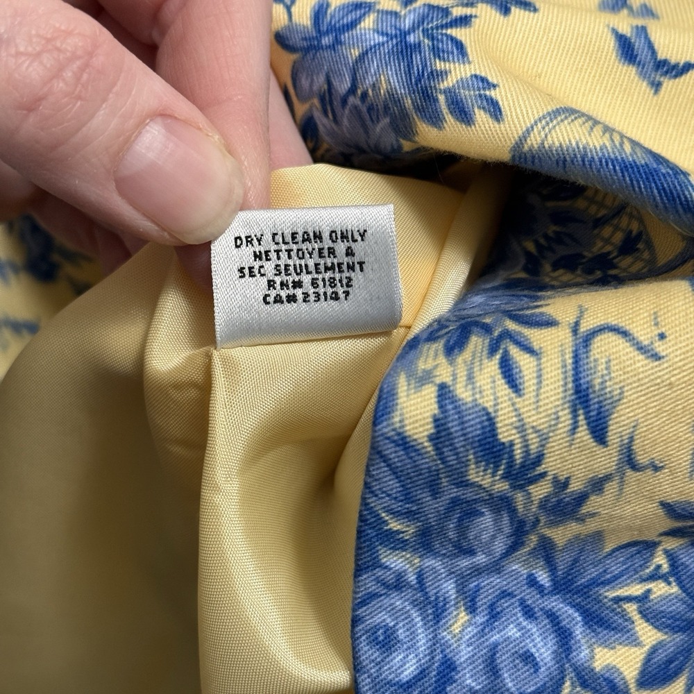 Talbots Petites Size 2 Yellow Blue Toile‎ Print Shift Dress Cotton V-Neck Floral - Picture 5 of 12